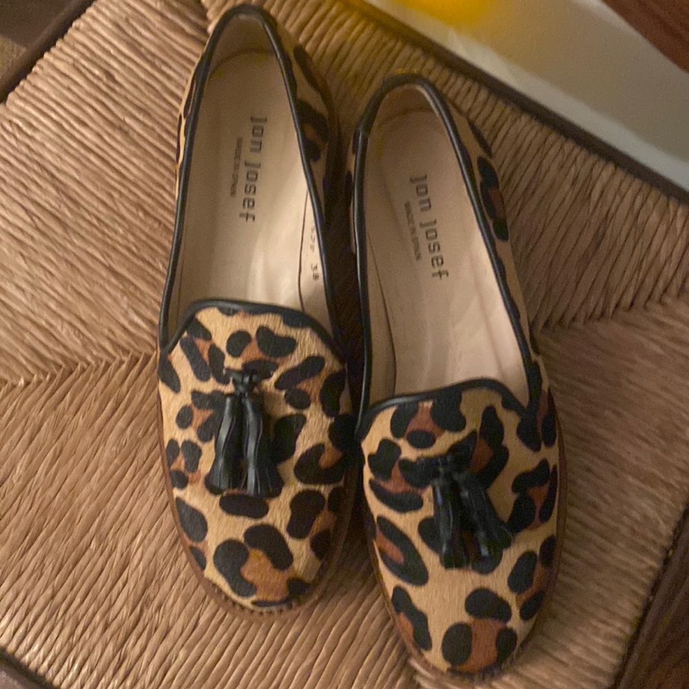 New Jon Josef suede leopard shoes made in Spain, size 38.